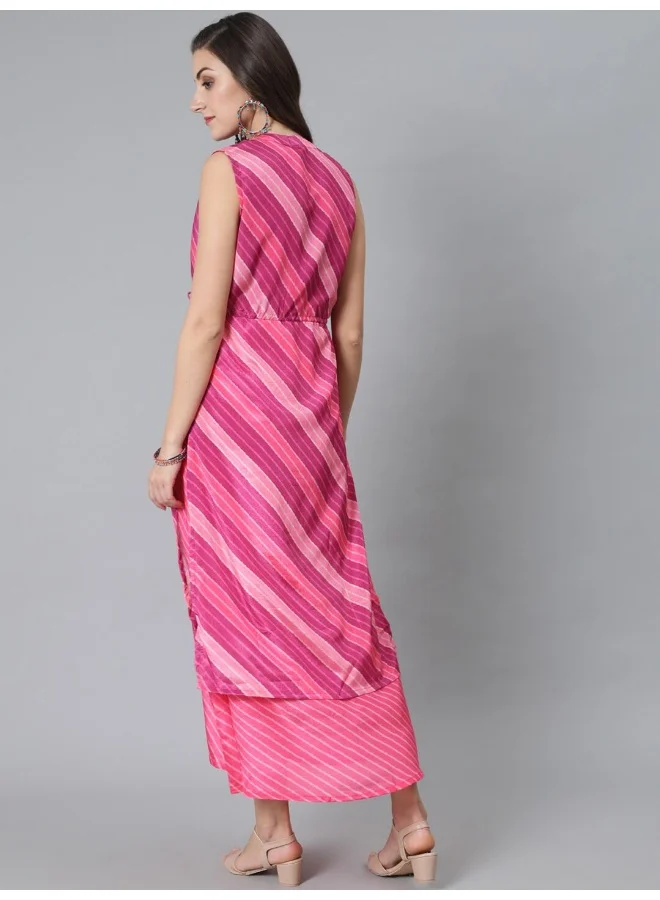 أيه كيه إس فستان ماكسي بطبعة ليريا وردي