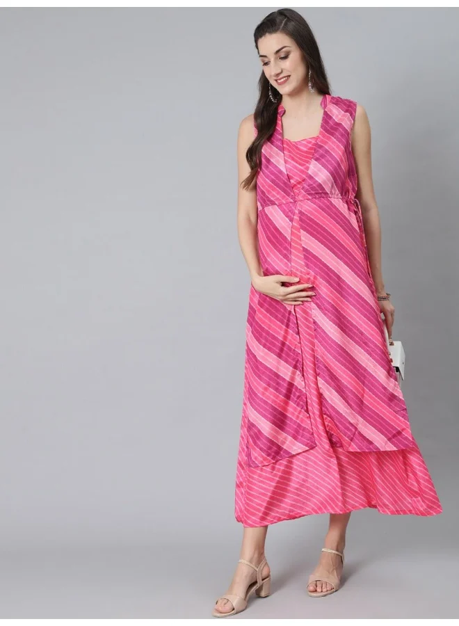 أيه كيه إس فستان ماكسي بطبعة ليريا وردي