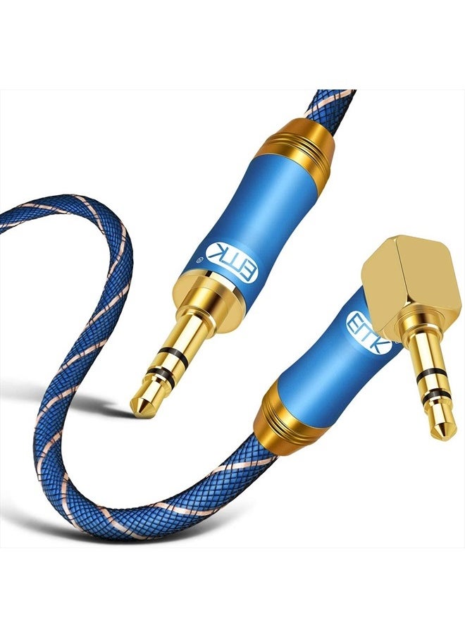 EMK - 90 Degree Right Angle Aux Cable - [24K Gold-Plated,Sound Quality]EMK Audio Stereo Male to Male Cable for Laptop, Tablets, MP3 Players,Car/Home Aux Stereo, Speaker or More (16Ft/5Meters) - Image 1