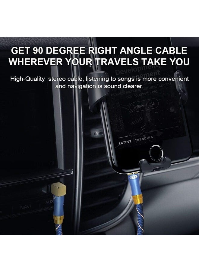 EMK - 90 Degree Right Angle Aux Cable - [24K Gold-Plated,Sound Quality]EMK Audio Stereo Male to Male Cable for Laptop, Tablets, MP3 Players,Car/Home Aux Stereo, Speaker or More (16Ft/5Meters) - Image 1