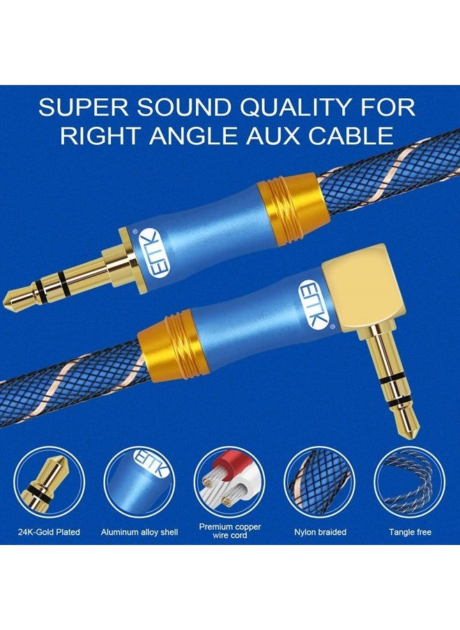 EMK - 90 Degree Right Angle Aux Cable - [24K Gold-Plated,Sound Quality]EMK Audio Stereo Male to Male Cable for Laptop, Tablets, MP3 Players,Car/Home Aux Stereo, Speaker or More (16Ft/5Meters) - Image 1
