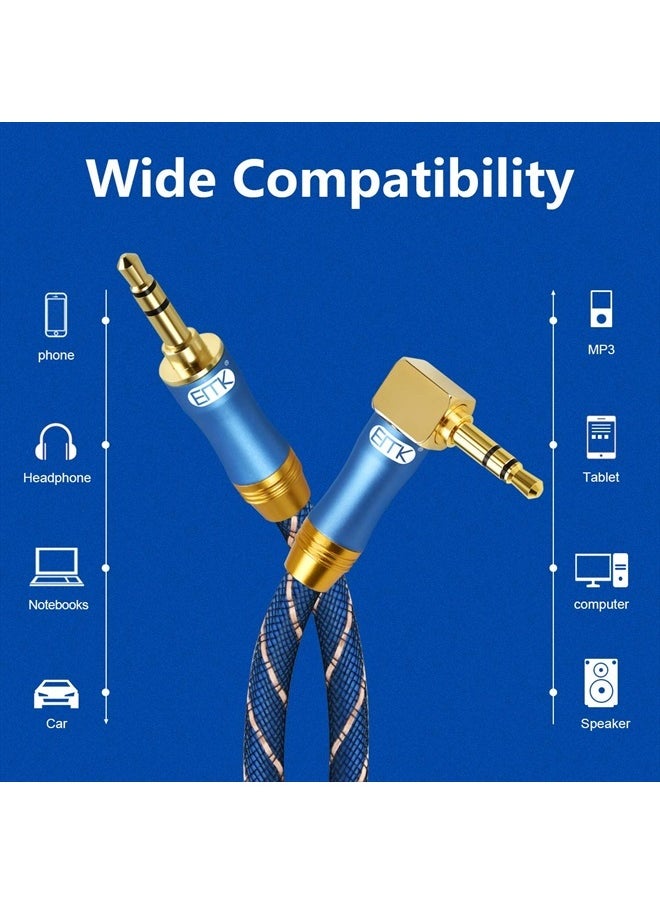 EMK - 90 Degree Right Angle Aux Cable - [24K Gold-Plated,Sound Quality]EMK Audio Stereo Male to Male Cable for Laptop, Tablets, MP3 Players,Car/Home Aux Stereo, Speaker or More (16Ft/5Meters) - Image 1