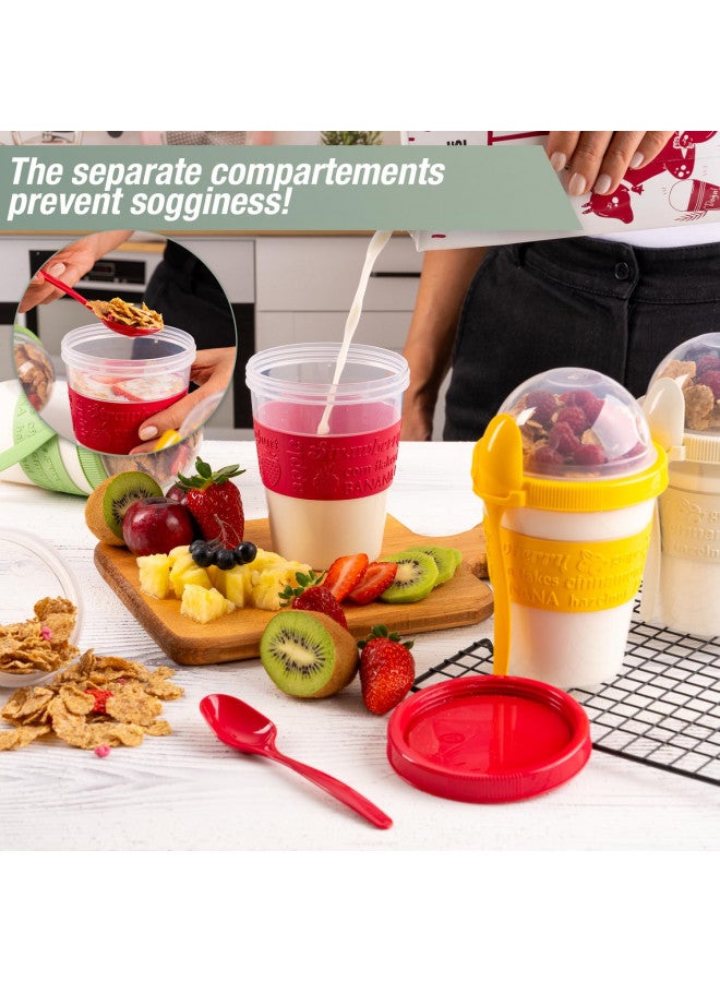 EYNEL 5 Pack On The Go Cereal Yogurt Cups with Lids and Spoon, Overnight Oats Container, Reusable Parfait Plastic Milk Jar Breakfast Crunch Granola Oatmeal Smoothie Snack Prep Bowl - Image 1
