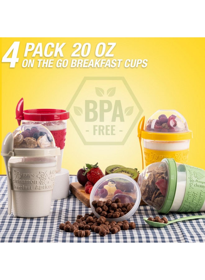 EYNEL 5 Pack On The Go Cereal Yogurt Cups with Lids and Spoon, Overnight Oats Container, Reusable Parfait Plastic Milk Jar Breakfast Crunch Granola Oatmeal Smoothie Snack Prep Bowl - Image 3