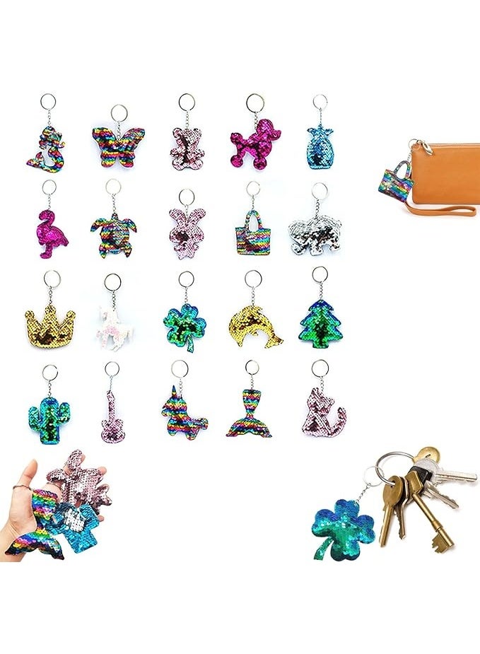 20-Pack Colorful Sequin Keychains, Shiny Bag Charms with Metal Clips for Purse, Backpack, Keys Decoration, DIY Crafts, Colorful Reversible Sequins Bags Fillers - Image 1