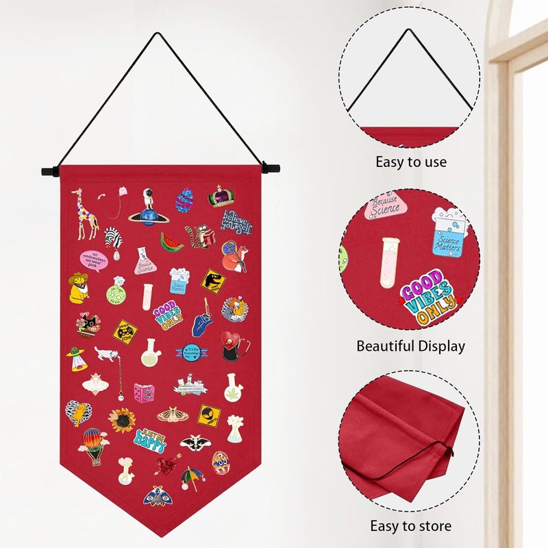 Winmany Wall Hanging Brooch Jewelry Storage Case Canvas Display Stand Enamel Pin Display Banner Holder Earrings Necklace Glitter Pin Collection Organizer (Red) - Image 3