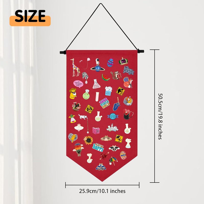 Winmany Wall Hanging Brooch Jewelry Storage Case Canvas Display Stand Enamel Pin Display Banner Holder Earrings Necklace Glitter Pin Collection Organizer (Red) - Image 2