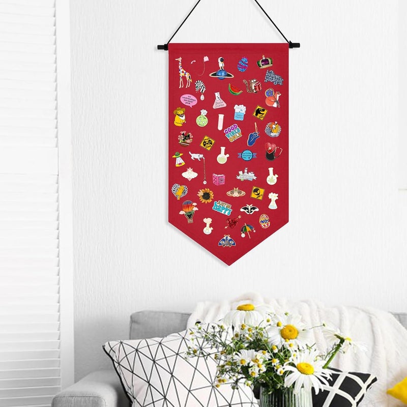 Winmany Wall Hanging Brooch Jewelry Storage Case Canvas Display Stand Enamel Pin Display Banner Holder Earrings Necklace Glitter Pin Collection Organizer (Red) - Image 4