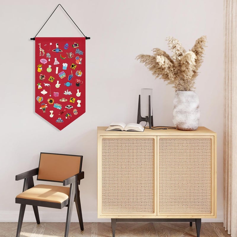 Winmany Wall Hanging Brooch Jewelry Storage Case Canvas Display Stand Enamel Pin Display Banner Holder Earrings Necklace Glitter Pin Collection Organizer (Red) - Image 5