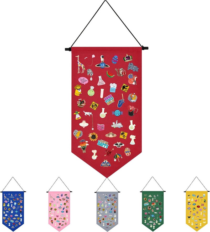 Winmany Wall Hanging Brooch Jewelry Storage Case Canvas Display Stand Enamel Pin Display Banner Holder Earrings Necklace Glitter Pin Collection Organizer (Red) - Image 1