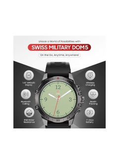 SWISS MILITARY Swiss Military DOM5 Smartwatch 1.43" AMOLED, Bluetooth Calling, Multi Language, Health & Sports Tracking, Wireless Charging, 7 Days Battery, IP68, iOS/Android Compatible, Black Frame with Black Strap  - Image 4