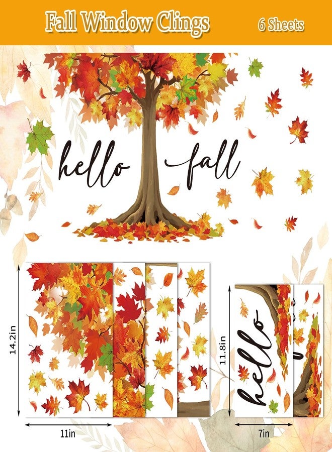 Whaline 6 Sheets Hello Fall Window Clings Large Watercolor Maple Tree Reusable Window Decals for Autumn Harvest Thanksgiving Party Home Office School Decor - Image 5