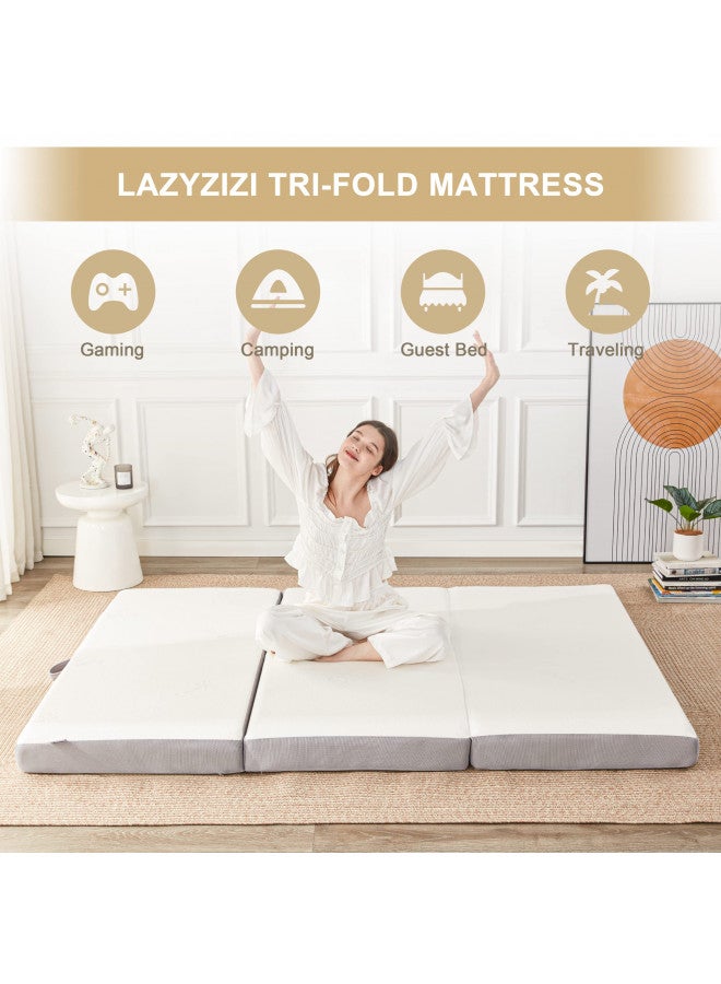 Lazyzizi Lazyzizi Folding Mattress, 4 Inch Memory Foam Tri-fold Mattress with Breathable & Washable Bamboo Fiber Fabric Cover, Foldable Floor Mattress Guest Bed for Camping, Road Trip, Queen  - Image 4