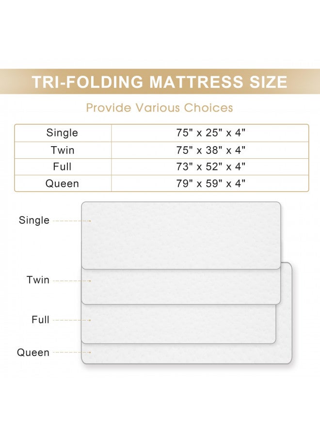 Lazyzizi Lazyzizi Folding Mattress, 4 Inch Memory Foam Tri-fold Mattress with Breathable & Washable Bamboo Fiber Fabric Cover, Foldable Floor Mattress Guest Bed for Camping, Road Trip, Queen  - Image 2