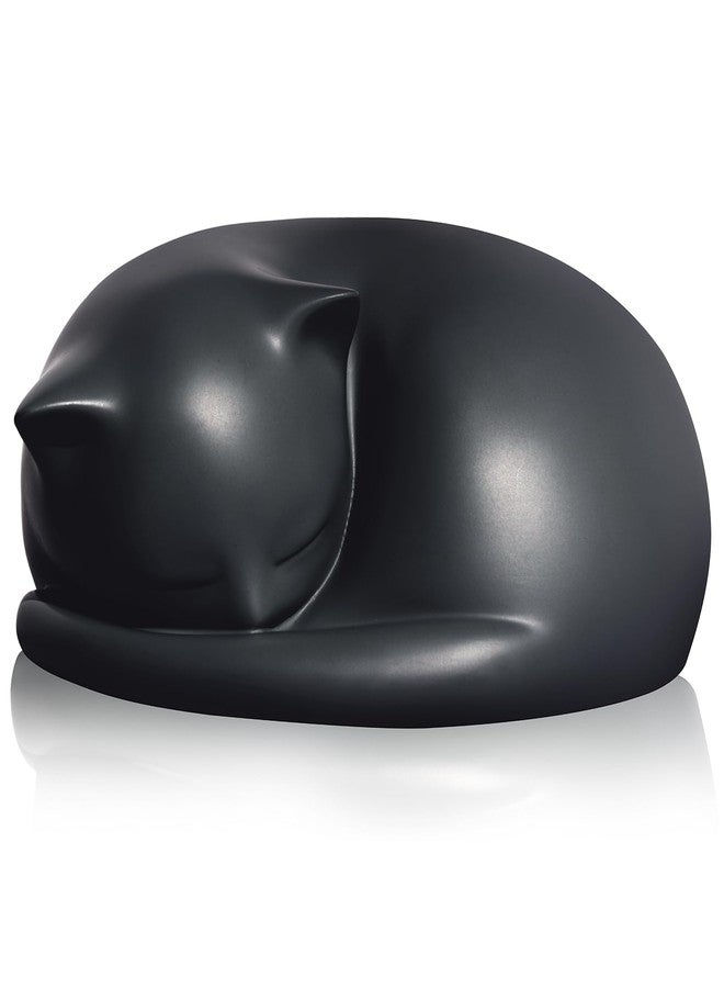 FUFYUKEY Cat Urn, Black Resin, Sleeping Kitty Pet Memorial Keepsake Funeral Urn for Cats Ashes, Up to 8kg, 7.87 x 7.87 x 3.15 inches - Image 1
