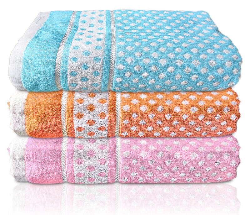 Kuber Industries Multiuses Dot Printed Soft Cotton Bath Towel, 30"x60" - Pack of 3 (Sky Blue & Pink & Orange), Standard - Image 1