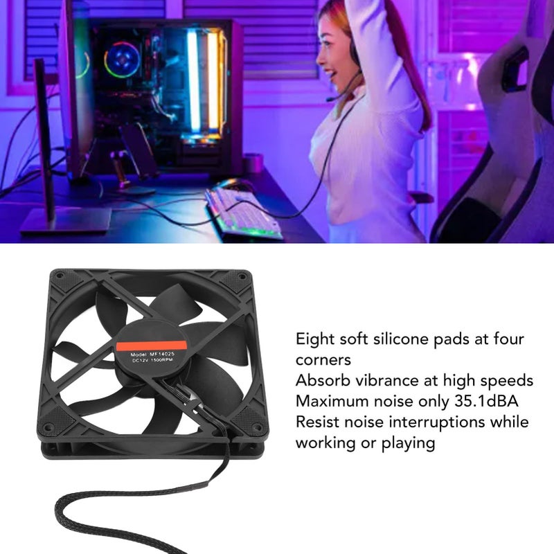 PWM Intelligent Temperature Control 140mm Silent Case Fan 7 Blade Design With Hydraulic Bearings For PC Cooling Black - Image 4