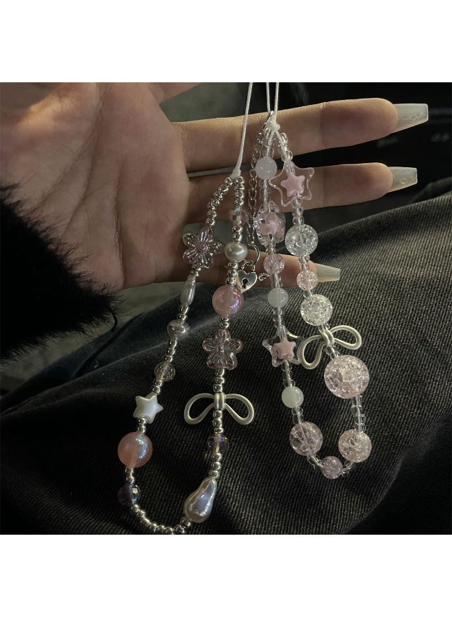 NIBEMINENT Phone Charm/ Chain Strap for Women Girls, Young Girl Pink Flowers Cell Phone Case Lanyard Wrist Strap - Image 2