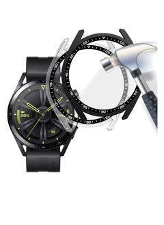 KASTWAVE 2-Pack Case with Tempered Glass Screen Protector Compatible for Huawei Watch GT3 46mm, 9H Hardness 360° All-Round Protective Ultra Thin Protective PC Case Cover(Black, Transparent)  - Image 1