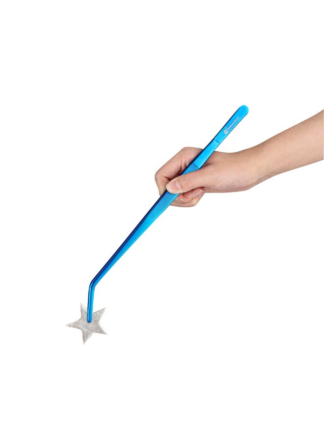 Restaurantware Perfect Point 11.8 Inch Curved Tweezers, 1 Long Slant Nose Food Tweezers - Serrated Tips For Precision, For Garnishing, Plating, Or Decorating, Blue Stainless Steel Kitchen Tweezers - Image 2