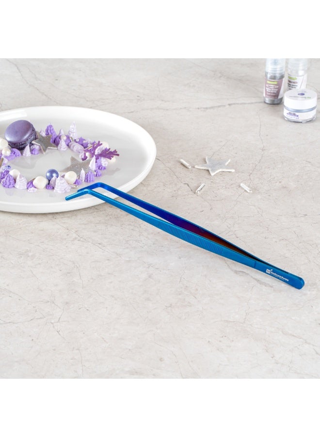 Restaurantware Perfect Point 11.8 Inch Curved Tweezers, 1 Long Slant Nose Food Tweezers - Serrated Tips For Precision, For Garnishing, Plating, Or Decorating, Blue Stainless Steel Kitchen Tweezers - Image 3
