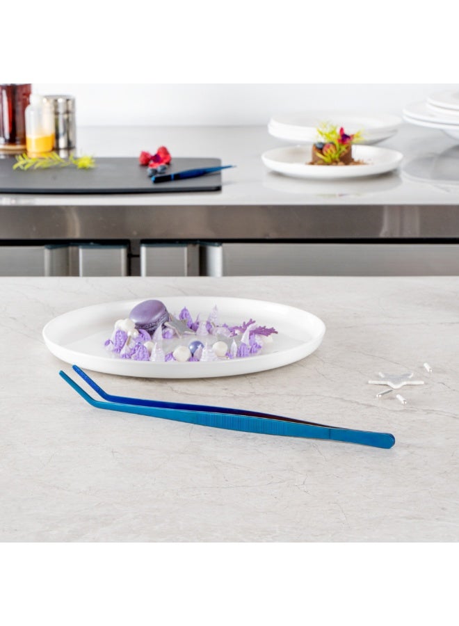 Restaurantware Perfect Point 11.8 Inch Curved Tweezers, 1 Long Slant Nose Food Tweezers - Serrated Tips For Precision, For Garnishing, Plating, Or Decorating, Blue Stainless Steel Kitchen Tweezers - Image 4