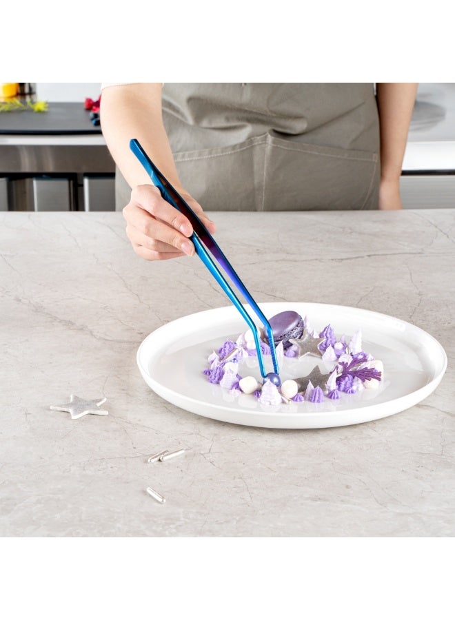 Restaurantware Perfect Point 11.8 Inch Curved Tweezers, 1 Long Slant Nose Food Tweezers - Serrated Tips For Precision, For Garnishing, Plating, Or Decorating, Blue Stainless Steel Kitchen Tweezers - Image 5