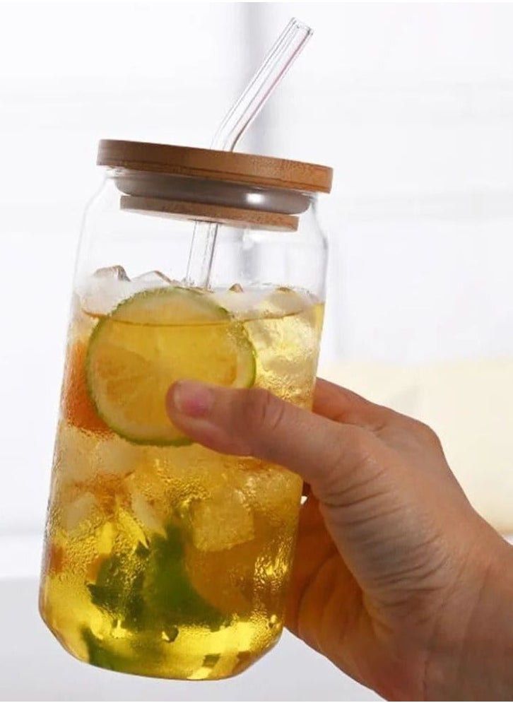 Generic - Mug Can Glass With Bamboo Lids And Glass Straws Soda Can Shape - Image 1