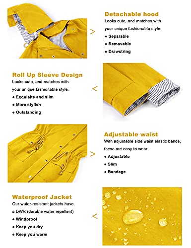 Twinklady Rain Jacket Women Windbreaker Striped Climbing Raincoats Waterproof Lightweight Outdoor Hooded Trench Coats Yellow L - Image 5