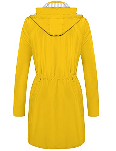 Twinklady Rain Jacket Women Windbreaker Striped Climbing Raincoats Waterproof Lightweight Outdoor Hooded Trench Coats Yellow L - Image 3
