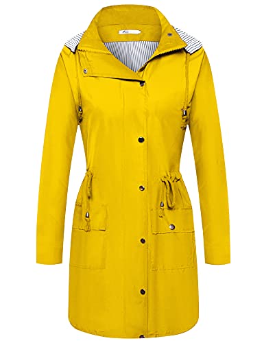 Twinklady Rain Jacket Women Windbreaker Striped Climbing Raincoats Waterproof Lightweight Outdoor Hooded Trench Coats Yellow L - Image 2