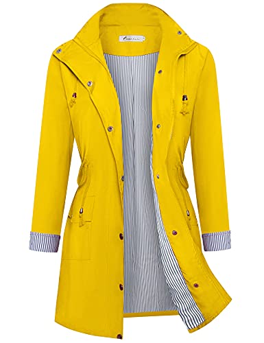 Twinklady Rain Jacket Women Windbreaker Striped Climbing Raincoats Waterproof Lightweight Outdoor Hooded Trench Coats Yellow L - Image 1