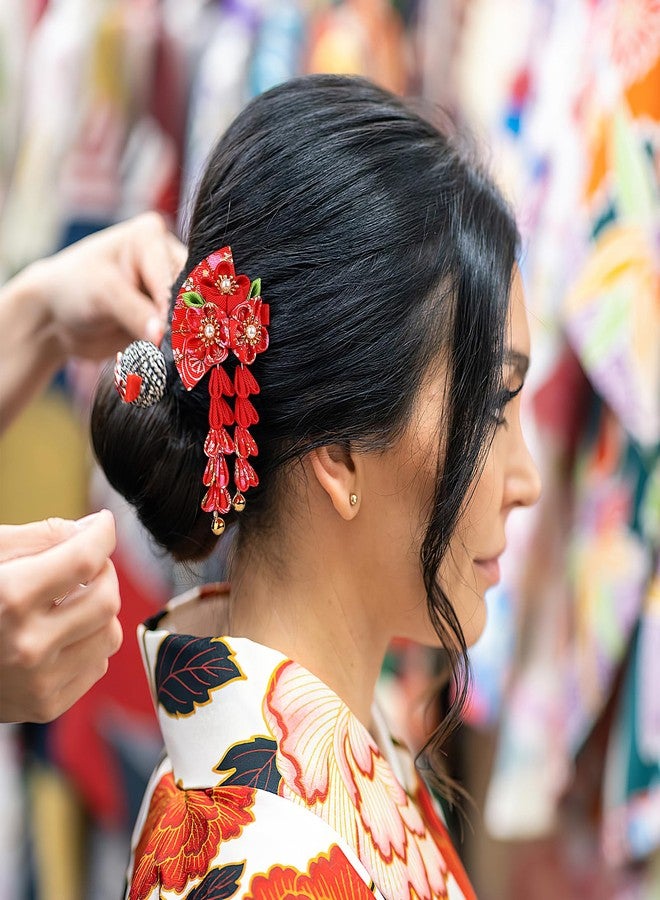 FRCOLOR Japanese Hair Clips Traditional Kimono Flower Floral Fan Barrette Clip Chinese Hanfu Costume Wedding Hair Accessories for Women Cosplay Photo Props - Image 3
