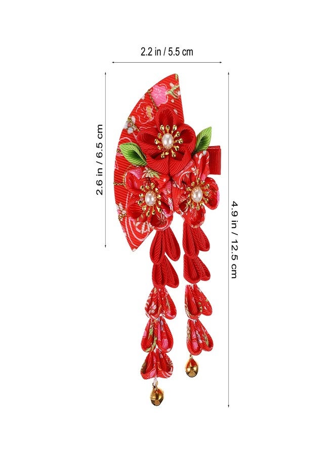 FRCOLOR Japanese Hair Clips Traditional Kimono Flower Floral Fan Barrette Clip Chinese Hanfu Costume Wedding Hair Accessories for Women Cosplay Photo Props - Image 5