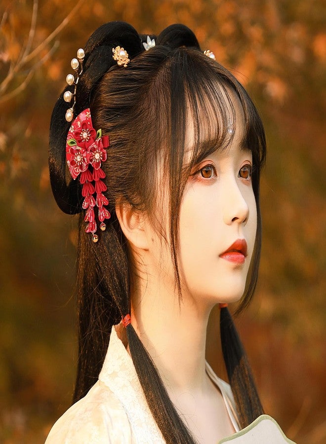 FRCOLOR Japanese Hair Clips Traditional Kimono Flower Floral Fan Barrette Clip Chinese Hanfu Costume Wedding Hair Accessories for Women Cosplay Photo Props - Image 2