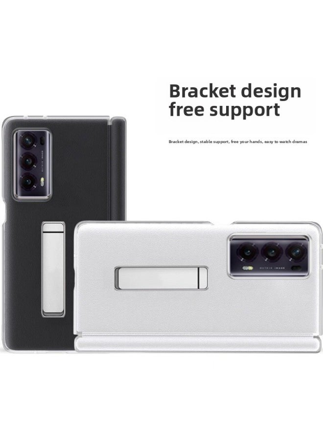 Generic - Applicable To Glory MagicVS2/V2/V3/VS3 Middle Axis Magnetic Hinge Ultra-thin Full-cover Anti-fall Leather Protective Cover-Color:Ultra-thin Magnetic Hinge [matching Face Frame] Plain Leather White-Applicable Models:For HuaweiMate X5/X3 Universal - Image 1