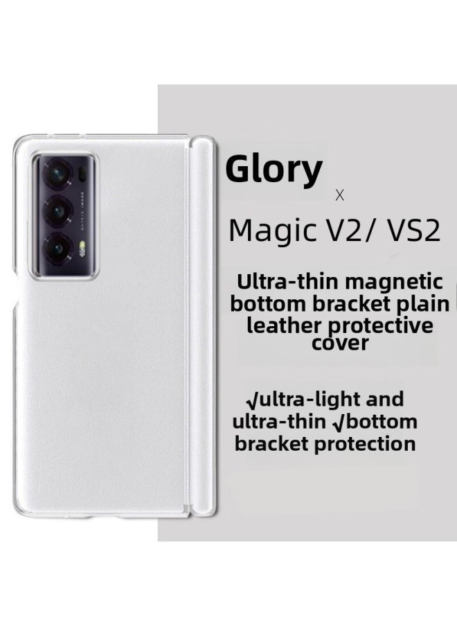 Generic - Applicable To Glory MagicVS2/V2/V3/VS3 Middle Axis Magnetic Hinge Ultra-thin Full-cover Anti-fall Leather Protective Cover-Color:Ultra-thin Magnetic Hinge [matching Face Frame] Plain Leather White-Applicable Models:For HuaweiMate X5/X3 Universal - Image 1