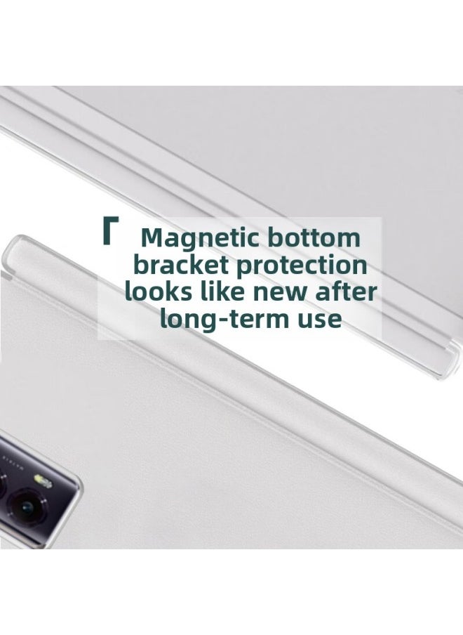 Generic - Applicable To Glory MagicVS2/V2/V3/VS3 Middle Axis Magnetic Hinge Ultra-thin Full-cover Anti-fall Leather Protective Cover-Color:Ultra-thin Magnetic Hinge [matching Face Frame] Plain Leather White-Applicable Models:For HuaweiMate X5/X3 Universal - Image 1