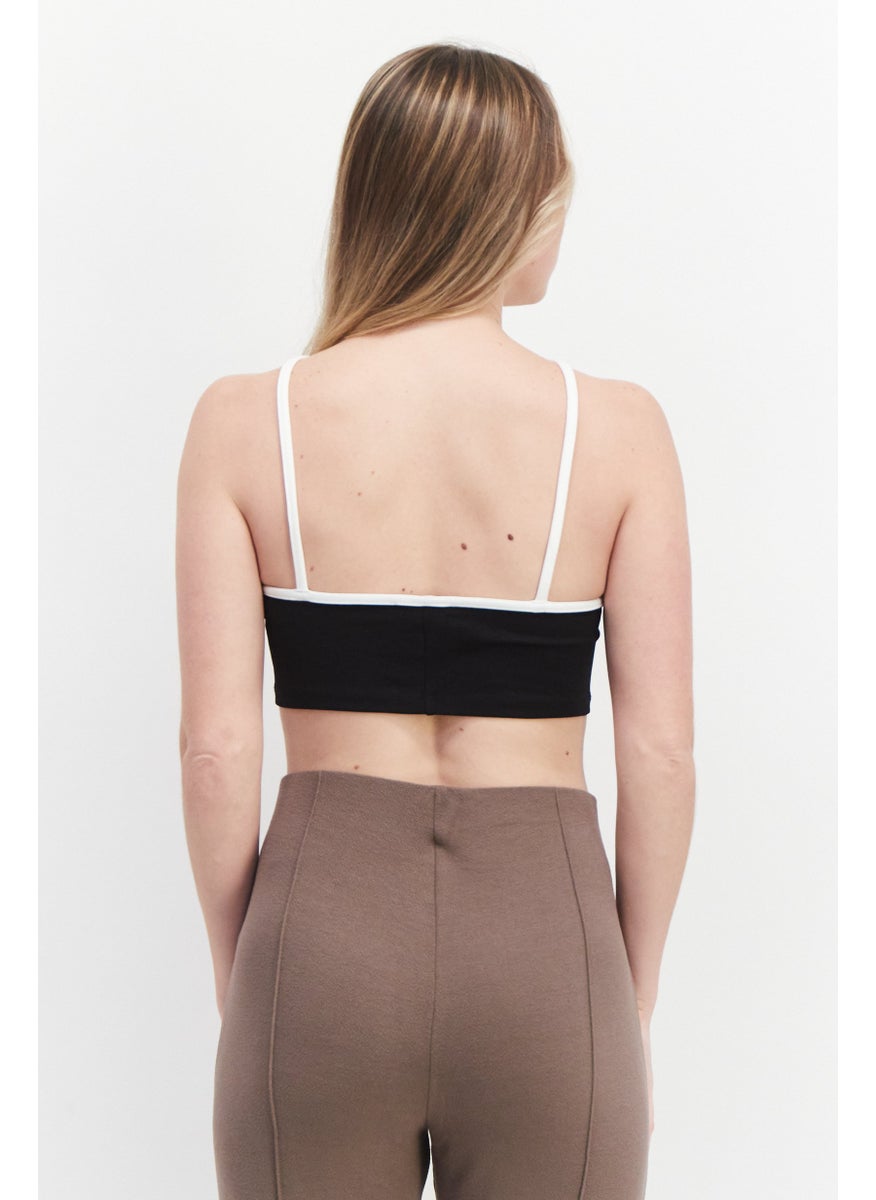Bershka Women Asymmetric Neck Sleeveless Plain Top, Black  - Image 3