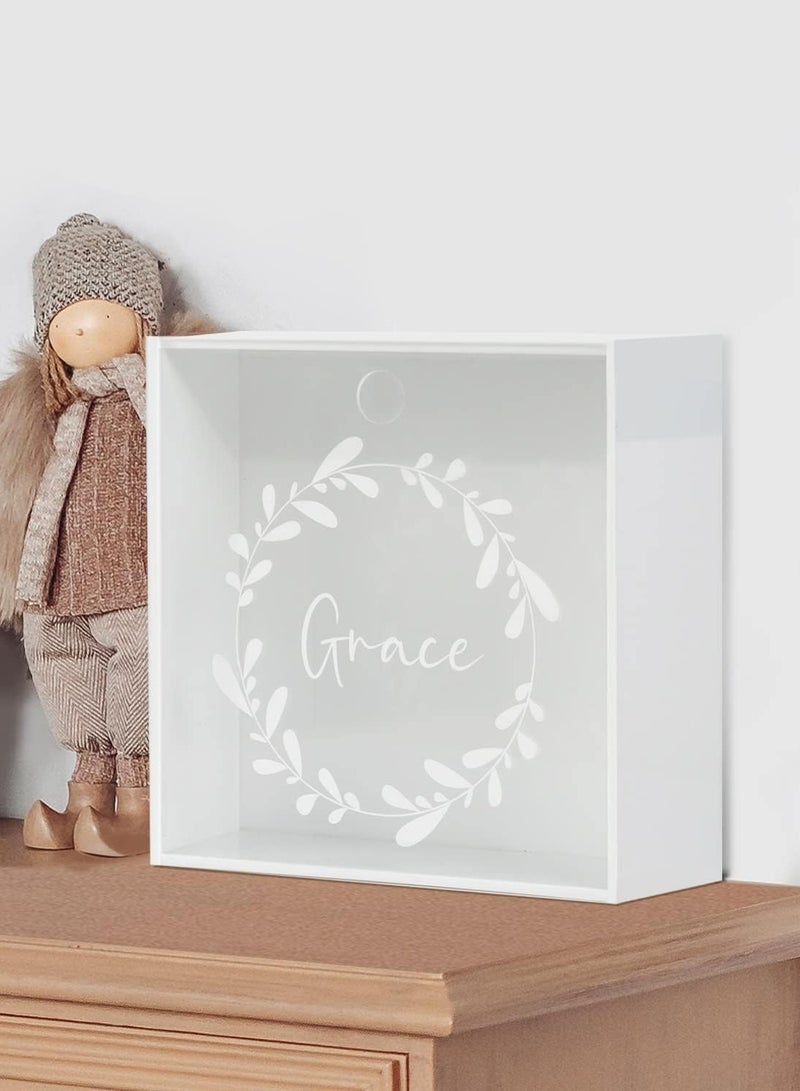 TPGP White Acrylic Baby Memory Box, DIY Keepsake Box Storage Organizer, 8x8x3 in Clear Lid w/White Botanical Wreath for Baby Shower, Mother to be Gift, Pet Memorial Shadow Box - Image 1