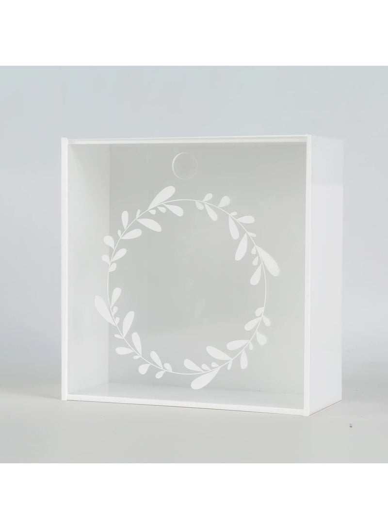 TPGP White Acrylic Baby Memory Box, DIY Keepsake Box Storage Organizer, 8x8x3 in Clear Lid w/White Botanical Wreath for Baby Shower, Mother to be Gift, Pet Memorial Shadow Box - Image 2