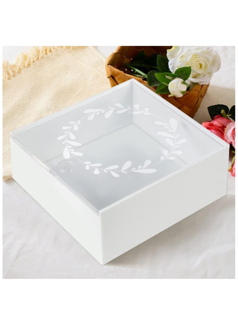 TPGP White Acrylic Baby Memory Box, DIY Keepsake Box Storage Organizer, 8x8x3 in Clear Lid w/White Botanical Wreath for Baby Shower, Mother to be Gift, Pet Memorial Shadow Box - Image 3