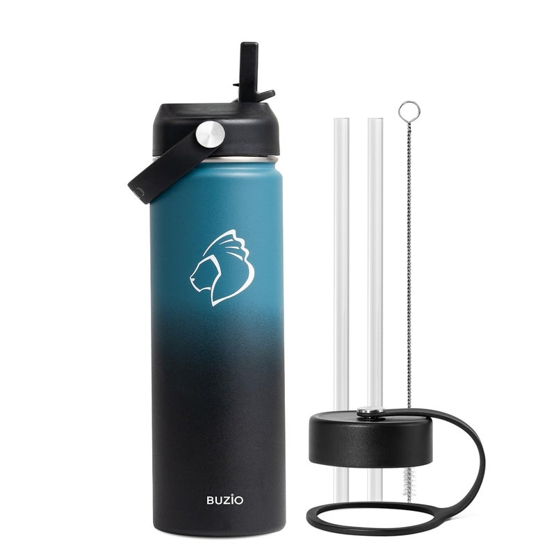 BUZIO BUZIO Insulated Water Bottle with Straw Lid and Flex Cap  22oz Modern Double Vacuum Stainless Steel Water Flask  Cold for 48 Hrs Hot for 24 Hrs Simple Thermo Canteen Mug  Indigo Black  - Image 1