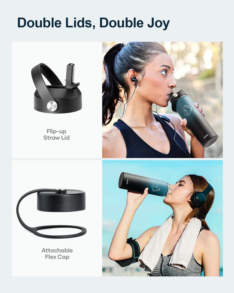 BUZIO BUZIO Insulated Water Bottle with Straw Lid and Flex Cap  22oz Modern Double Vacuum Stainless Steel Water Flask  Cold for 48 Hrs Hot for 24 Hrs Simple Thermo Canteen Mug  Indigo Black  - Image 3
