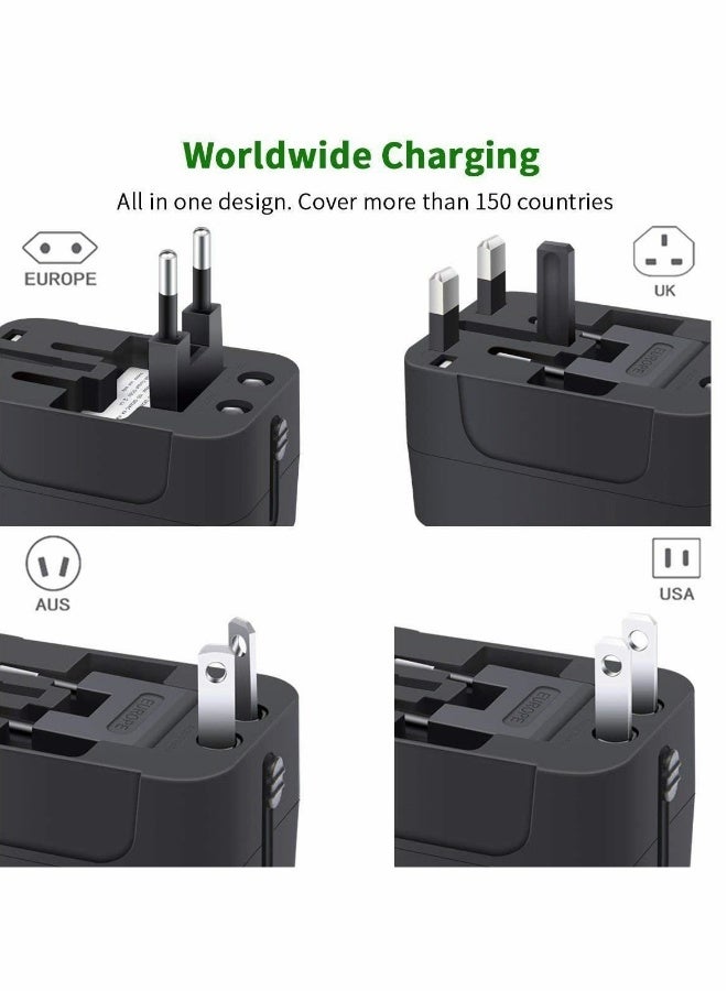 محول سفر عالمي، محول طاقة كهربائية لتركيب على الحائط مع منفذي شحن USB مزدوجين لهواتف المحمول والكمبيوتر المحمول، باللون الأسود  - Image 4