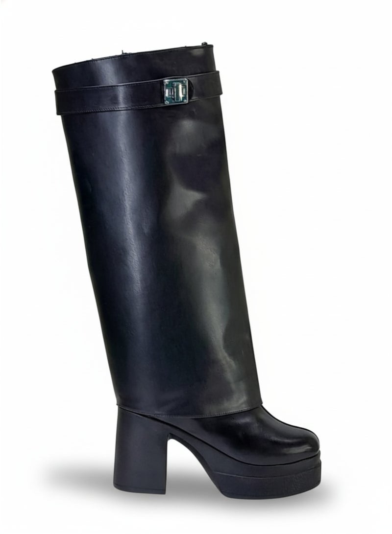 لايف ستيلاش  بوت طويل بكعب من الجلد LB-44 - اسود - Image 3
