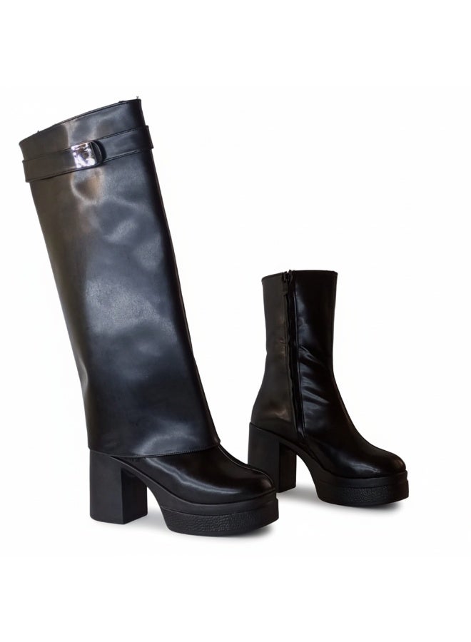 لايف ستيلاش  بوت طويل بكعب من الجلد LB-44 - اسود - Image 4