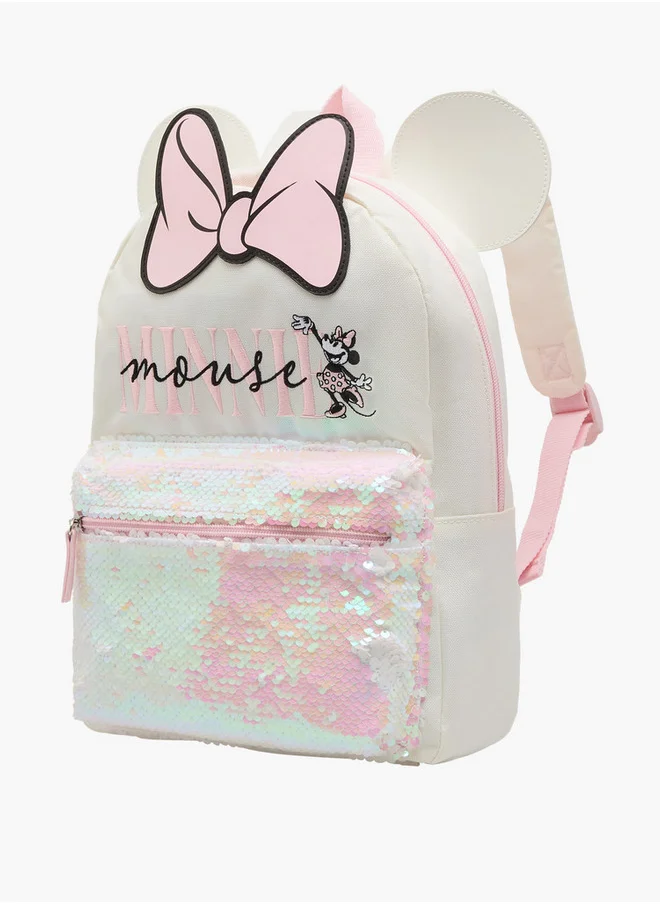 Disney Minnie Mouse Detail Backpack with Adjustable Straps and Zip Closure - 32x23x9 cm