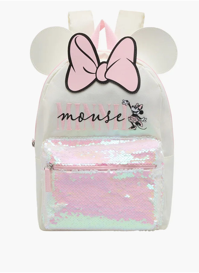 Disney Minnie Mouse Detail Backpack with Adjustable Straps and Zip Closure - 32x23x9 cm