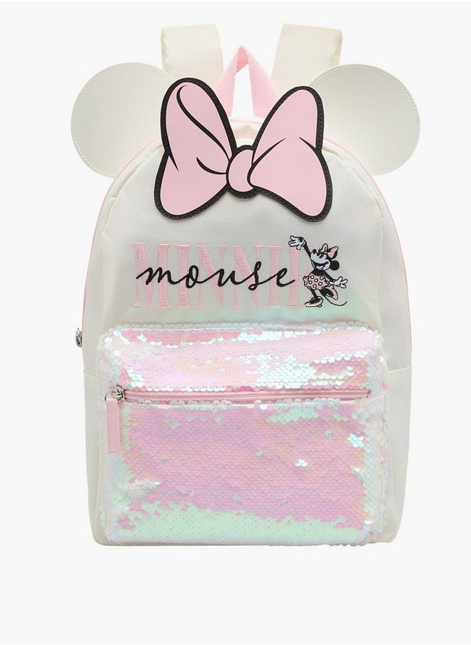Disney Minnie Mouse Detail Backpack with Adjustable Straps and Zip Closure - 32x23x9 cm  - Image 1